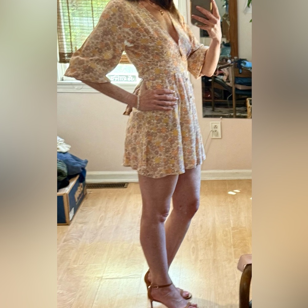 Floral V-Neck Long Sleeve Mini Dress in Blush - Picture 6 of 6